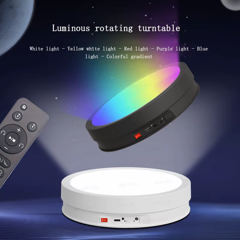 Table de présentation rotative électrique avec télécommande pour cosmétiques, parfums, tournage vidéo en direct, éclairage lumineux, plateau tournant