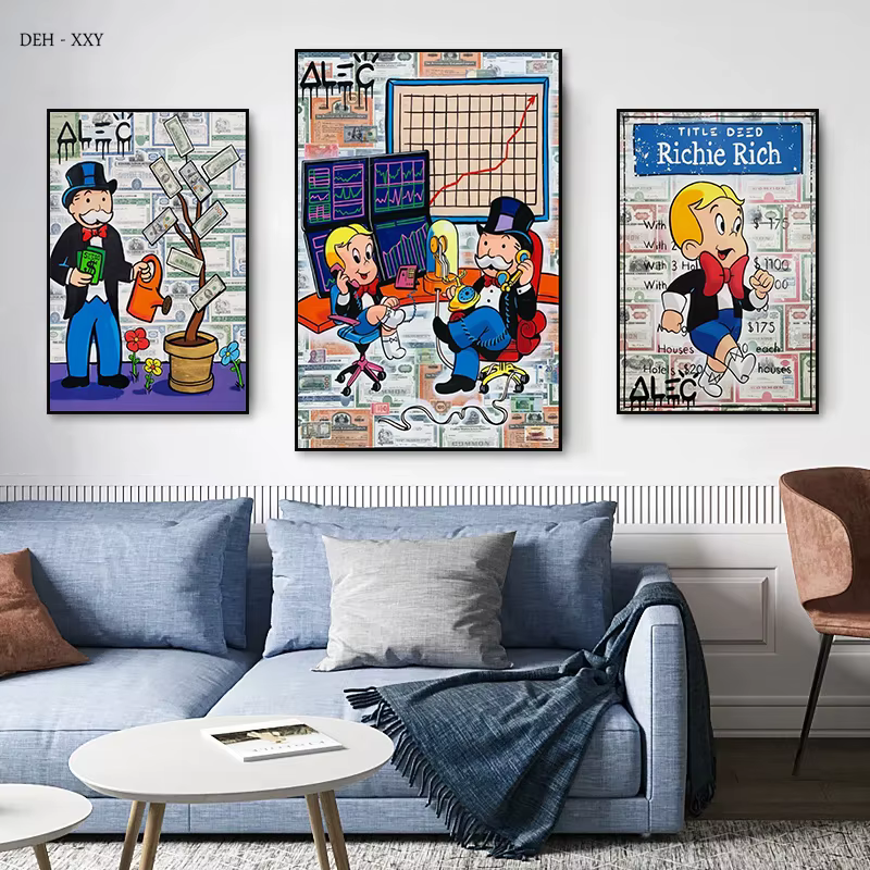Alec monopole et Richie toile peinture Rich Man Dollars affiches Graffiti rue mur Art photo pour la maison chambre décor sans cadre