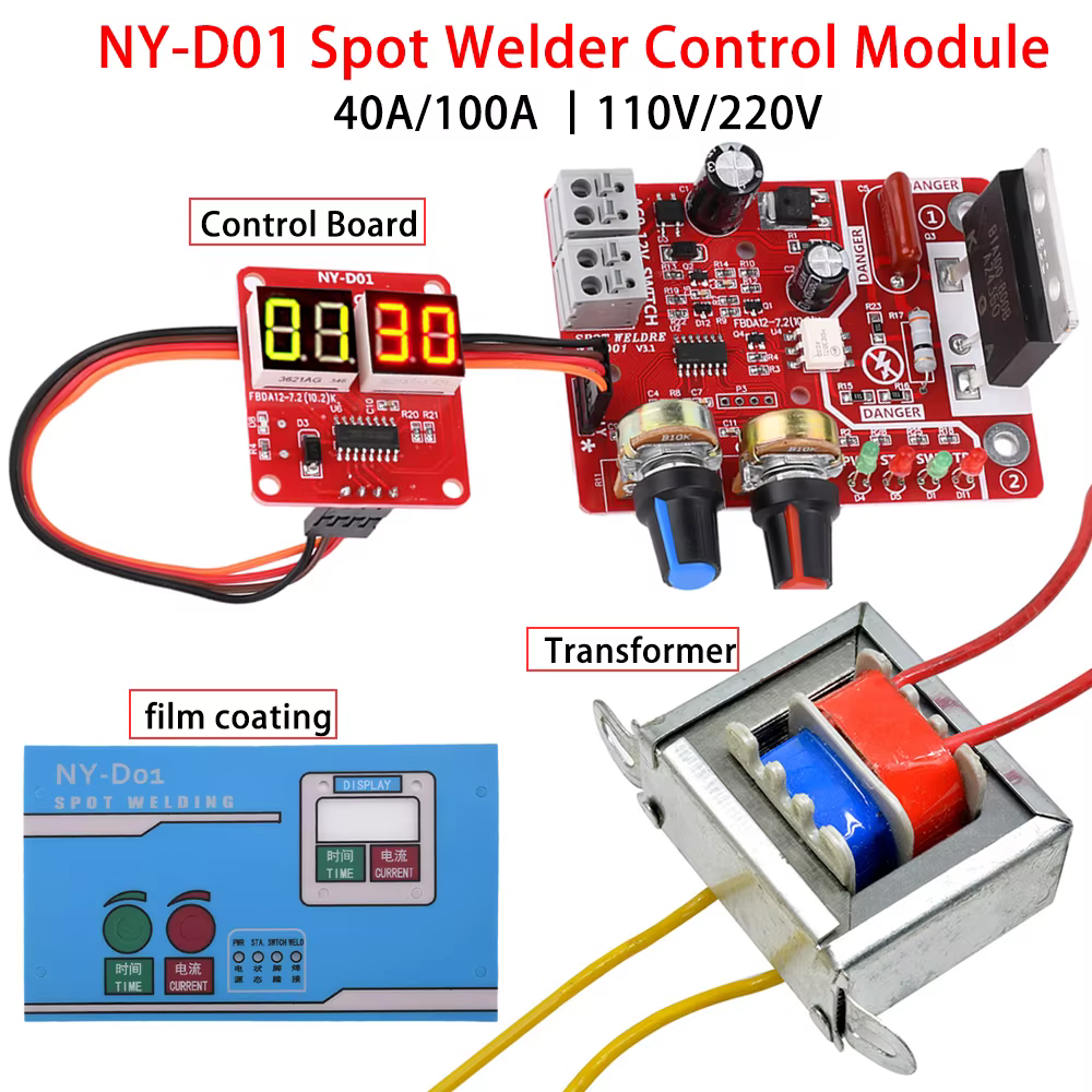 Panneau de commande de Machine à souder par points NY-D01, 40A/100A, réglage du temps et du courant, contrôleur de transformateur de Machine à souder par points numérique