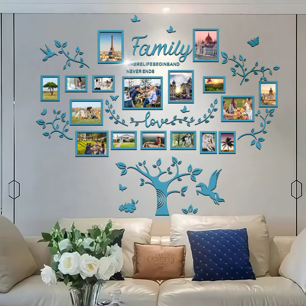 Grandes Décorations Murales Arbre Généalogique avec Cadres Photo, Autocollants Amovibles pour Souvenirs Familiaux, Décoration de Fond pour Salon