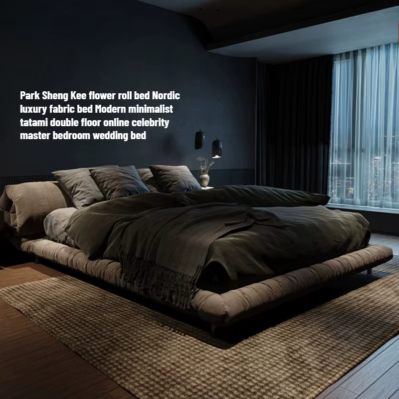 Lit moderne 200x220cm avec cadre en bois gris, lit double plateforme, lit tatami au sol, lit queen, meubles italiens de luxe