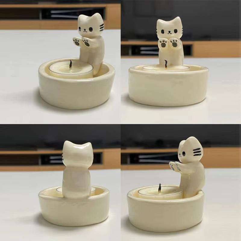 Bougeoir de chat de dessin animé, décoration de table à la maison, créatif, drôle, aromathérapie, ci-après