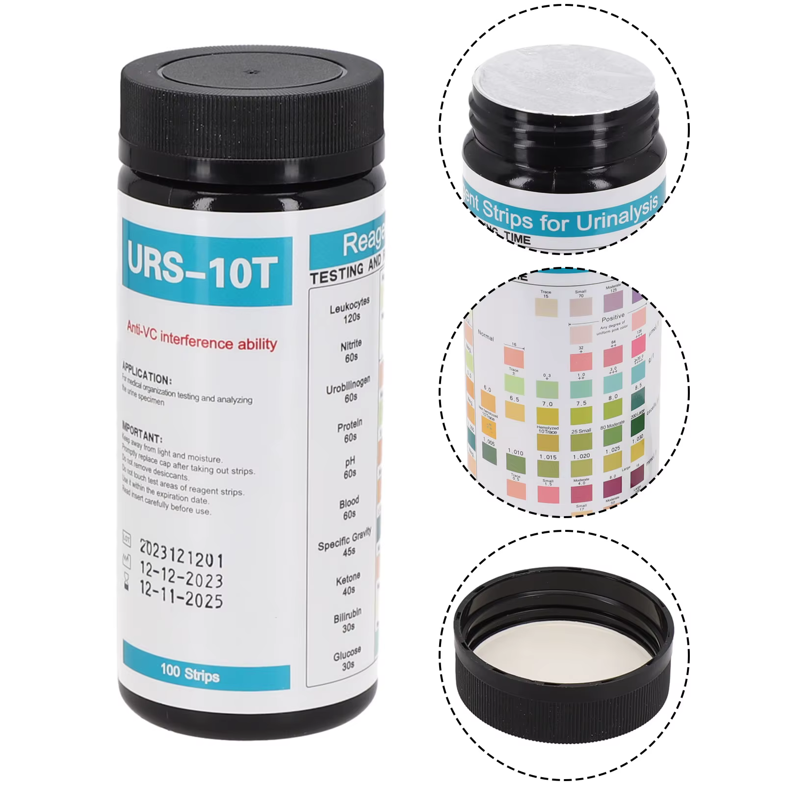 100 bandes URS-10T bandes d'analyse d'urine de réactif 10 paramètres bandelettes de Test d'urine leucocytes protéine PH pour les tests d'urine