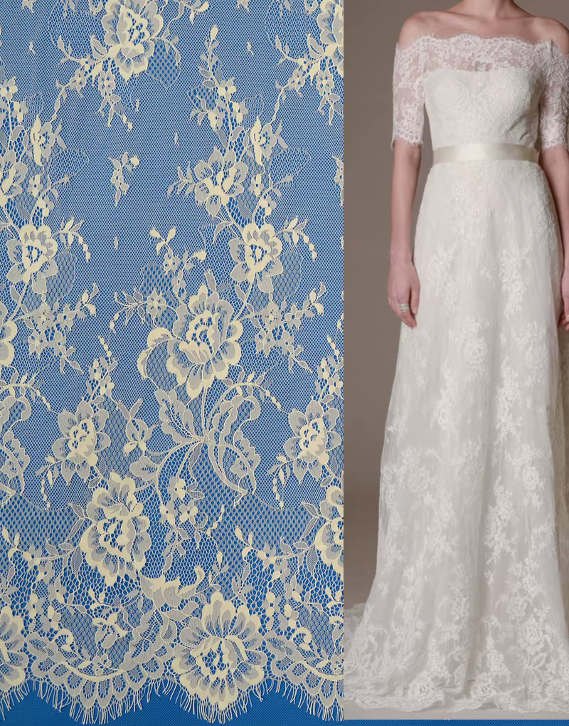Tissu français en dentelle à cils de 1.5m de large, pour robe de mariée, nappe, rideau, accessoires blancs