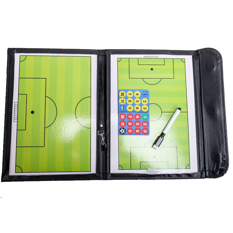 1 planche tactique de football à 3 volets, planche d'entraînement pliante de couleur, planche d'enseignement en cuir, tableau d'enseignement à stylo magnétique