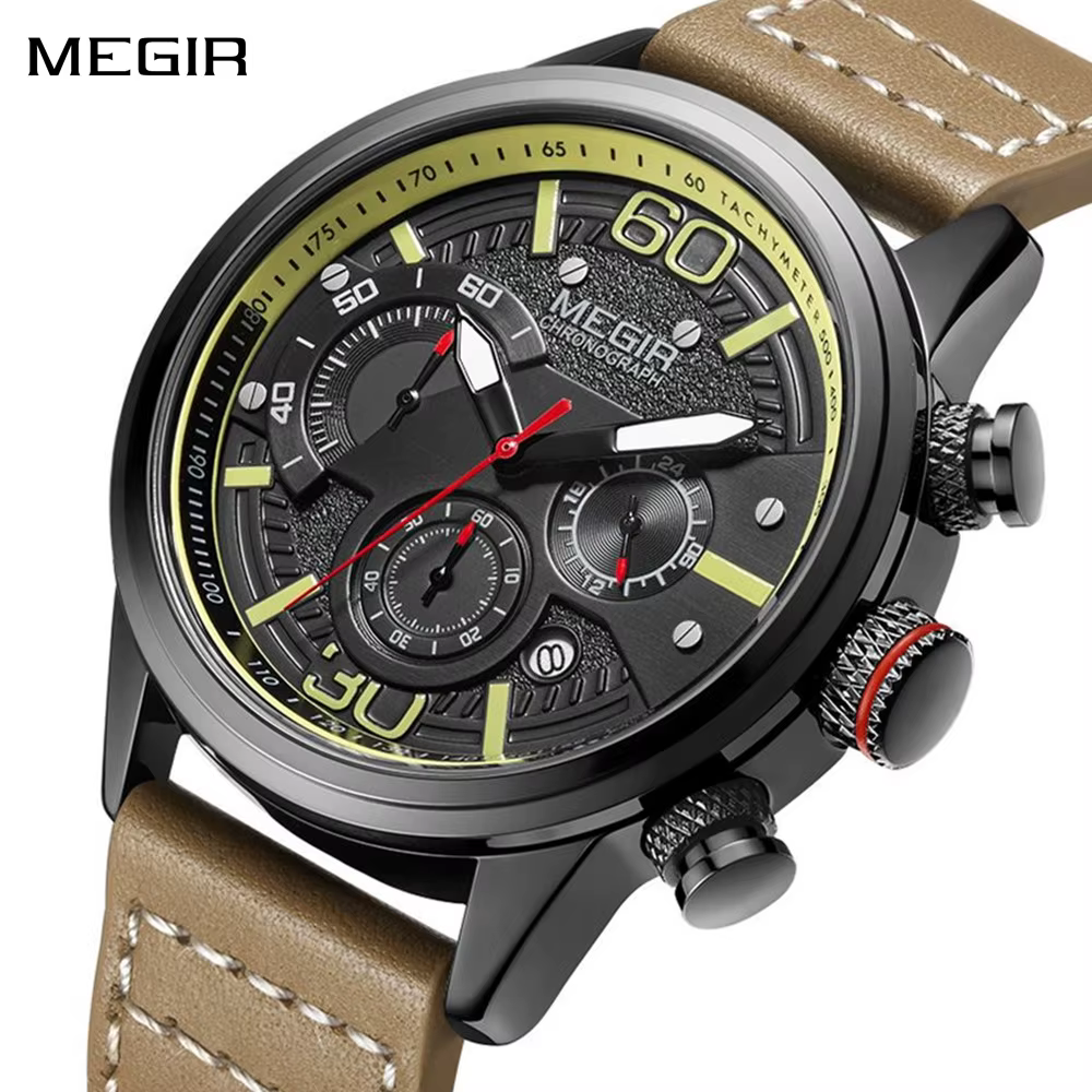 MEGIR hommes montres marque de mode Sport Quartz chronographe horloge étanche homme d'affaires montre-bracelet 24 heures Relogio Masculino 2110