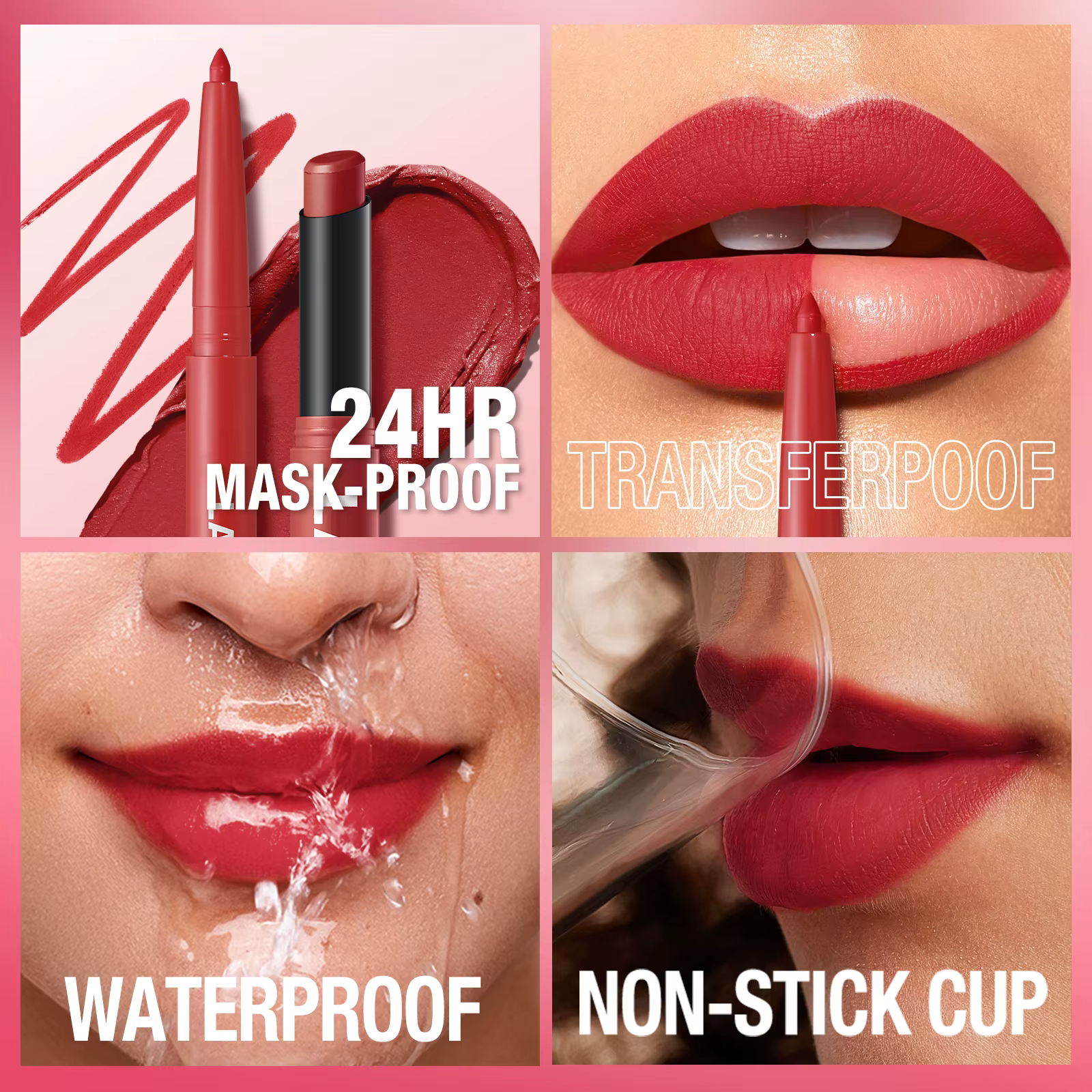 Ensemble de crayons à lèvres imperméables intégrés + rouge à lèvres, sans taches, sans décoloration, sans tasse, durable, facile à créer un maquillage parfait!