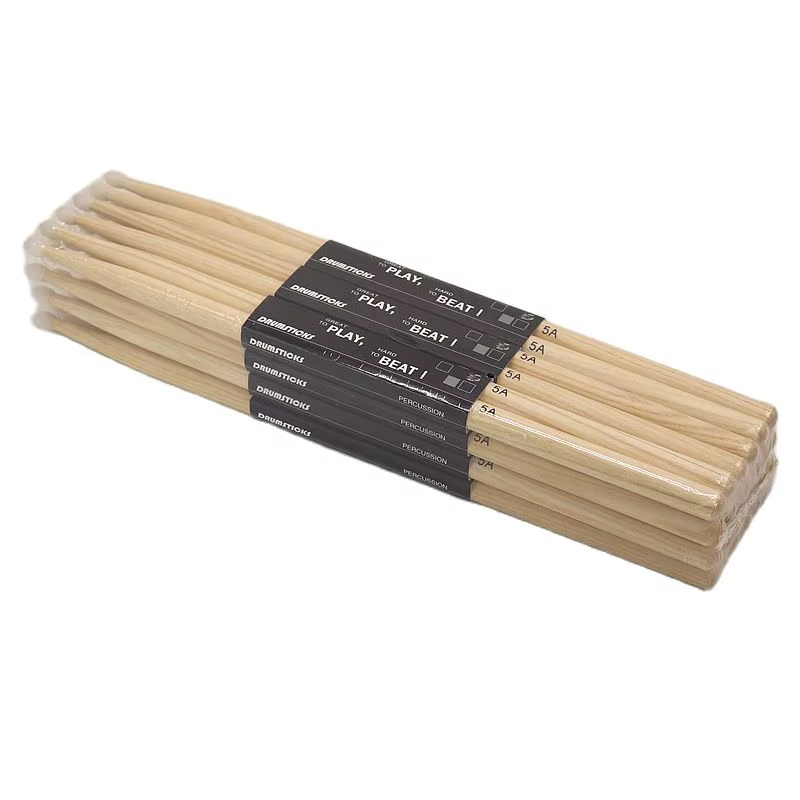 12 paires de bâtons de hickory 5A avec pointe en nylon, bâton en bois