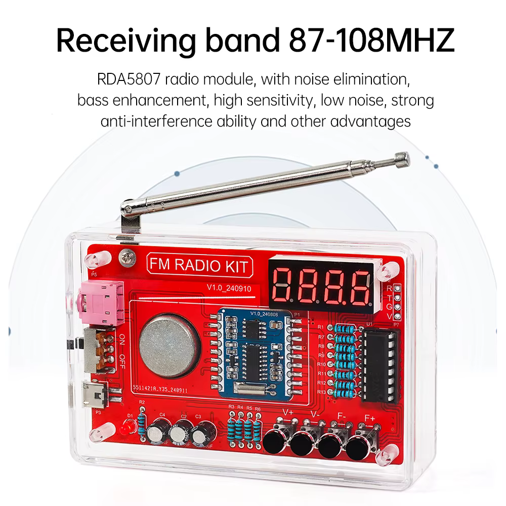 Kit de soudure radio FM RDA5807 87-108 MHz pour le bricolage, idéal pour l'enseignement scolaire et les passionnés de bricolage, etc.