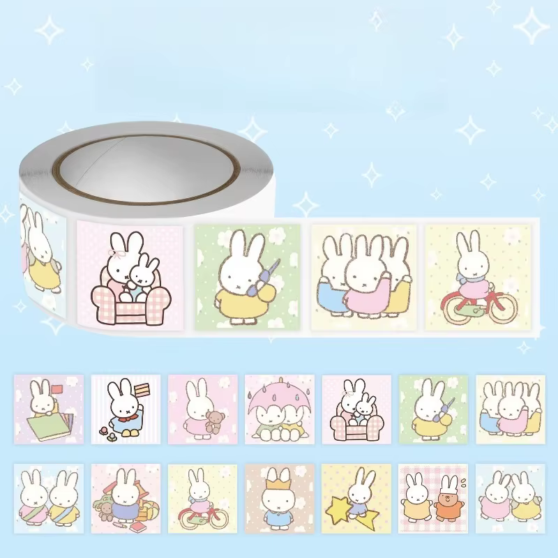Autocollants Miffy Curl de haute qualité, impression de dessins animés, créatifs, pour agenda, DIY, bureau, coque de téléphone portable, autocollants imperméables, 500 pièces
