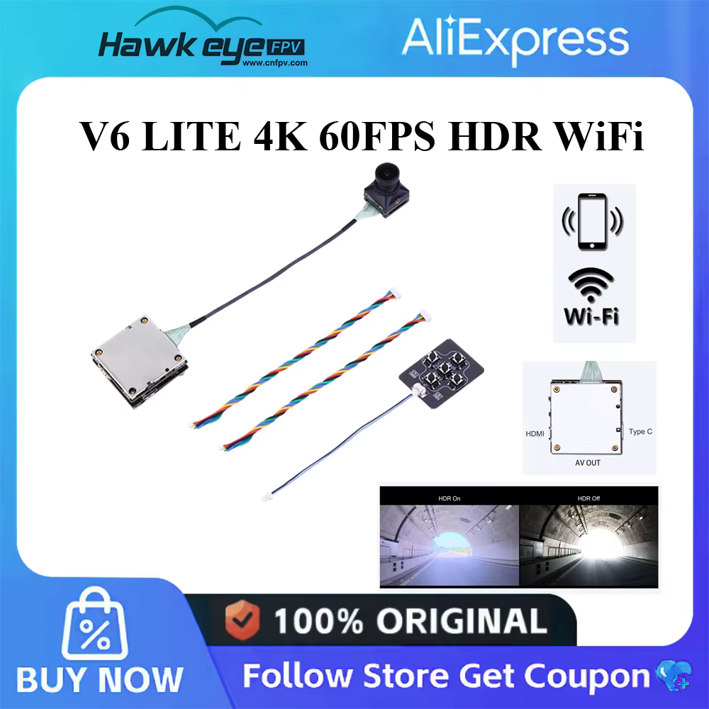 Hawkeye Firefly Split V6 LITE 4K 60FPS Caméra Sony HDR FPV - Zoom 8X, 170 °   Grand angle, WiFi, HDMI/USB-C, compatible RC et Herelink