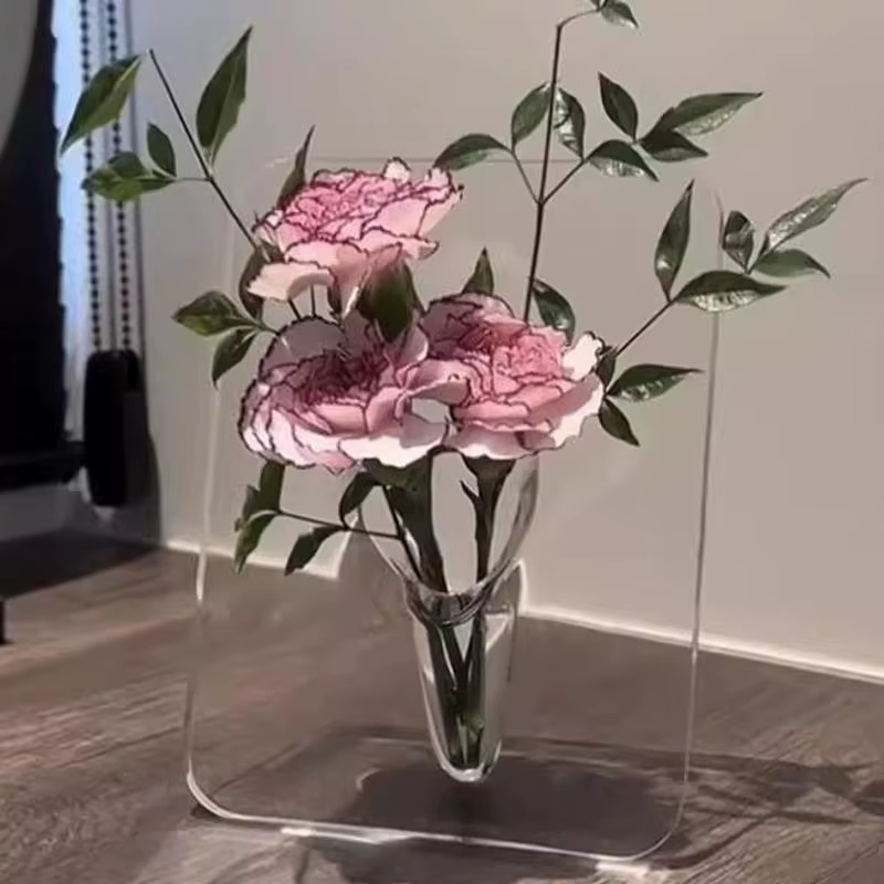 ✿ Vase à fleurs en acrylique transparent, vases d'art moderne pour la décoration de la maison, vases décoratifs pour bureaux et étagères