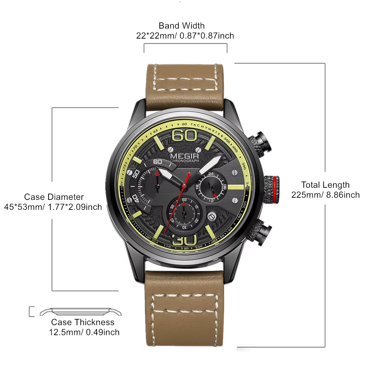 MEGIR hommes montres marque de mode Sport Quartz chronographe horloge étanche homme d'affaires montre-bracelet 24 heures Relogio Masculino 2110