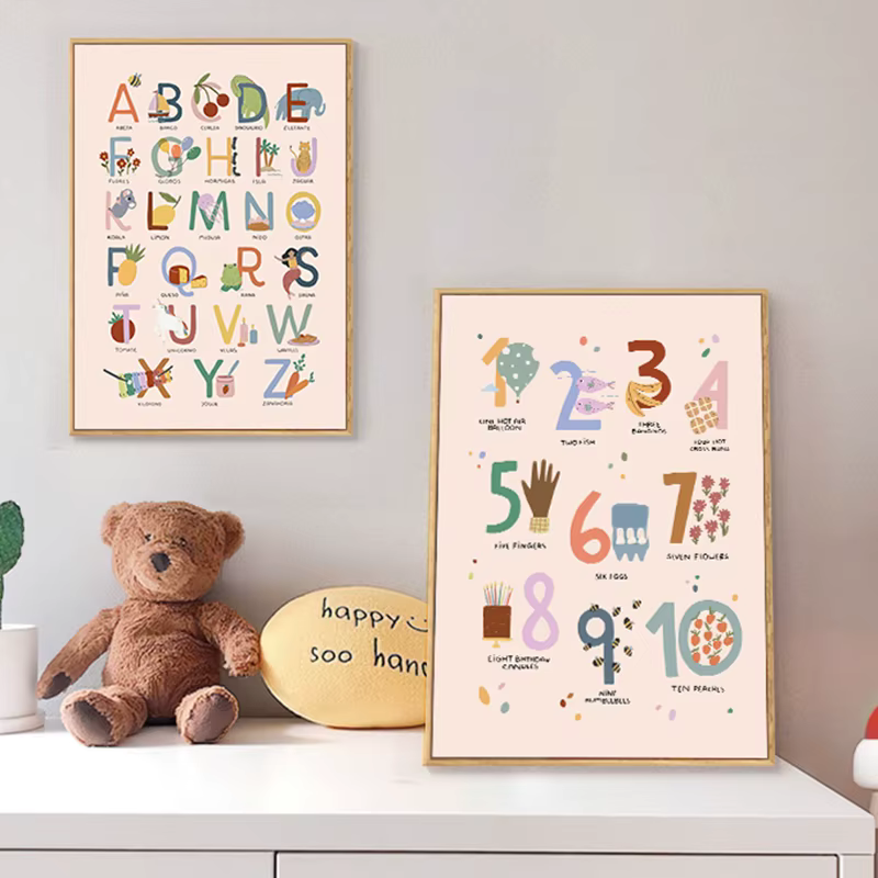 Affiches d'alphabet et de chiffres, art mural sur toile, impressions décoratives pour chambre d'enfant, chambre de bébé, chambre d'enfant