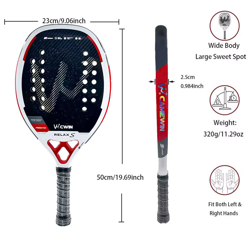 Cwin 2025 Tennis de plage 3K pleine Fiber de carbone visage grossier Feminino Raquete Tennis de plage cadre en carbone professionnel Masculina