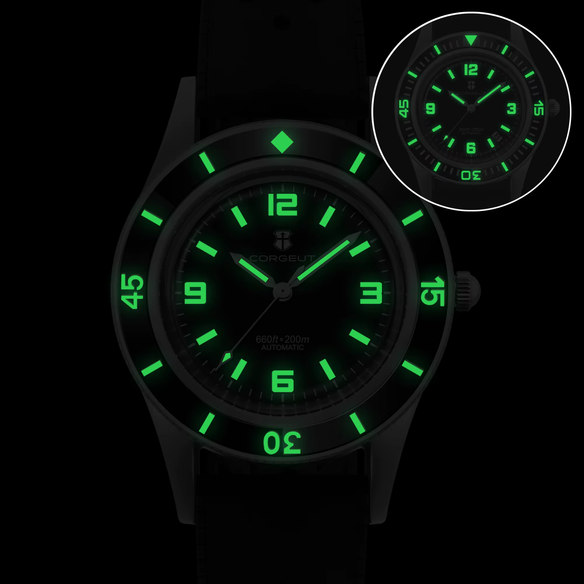 CORGEUT 50-Fathoms montre de plongée WD50F NH35 mouvement automatique 40mm montre pour homme lumineux 200m étanche saphir Vintage