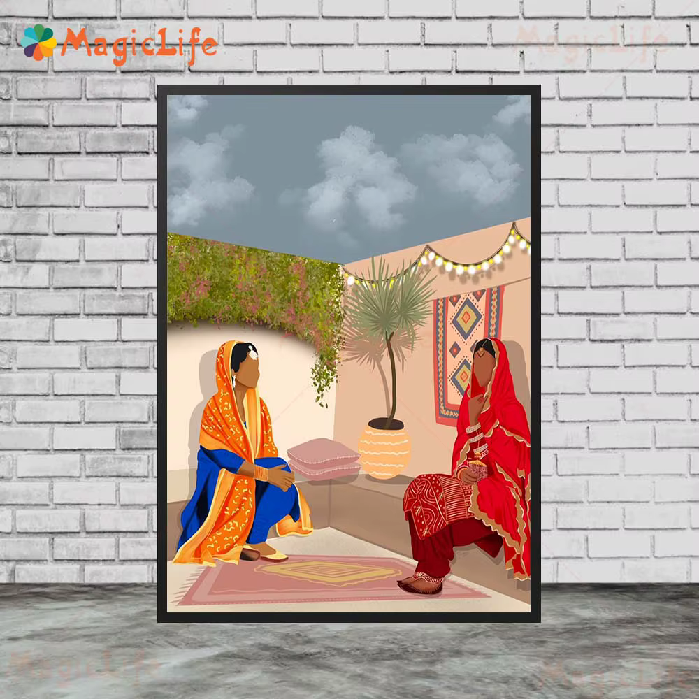 Punjine-Women Village Portrait Ethnic Posters, Wall Art Painting, Home Decor, Living Room, Canvas sans cadre