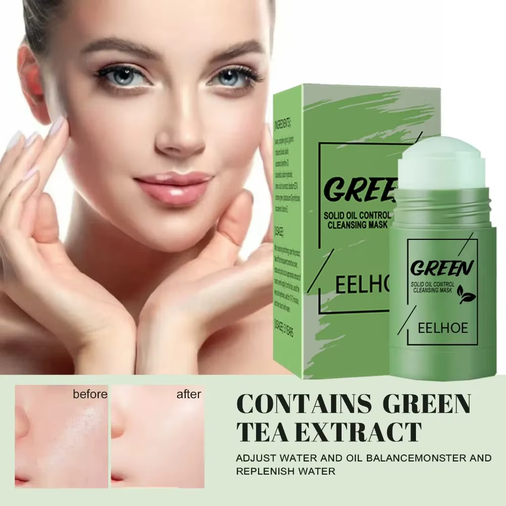 Bâtonnet d'argile au thé vert pour le visage, masque vert en stick, anti-acné, réduit les points noirs, extrait de thé vert, masque facial, nettoyage des pores, 1 à 5 pièces