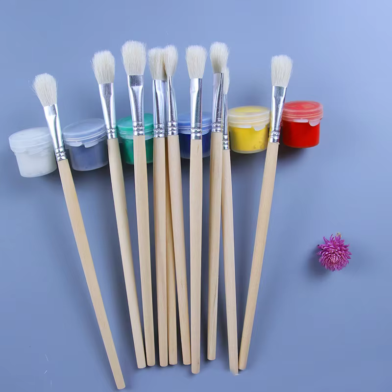 10 pièces/lot laine cheveux pinceau support en bois peinture brosse aquarelle huile poudre peintures brosse en gros de fournitures d'art