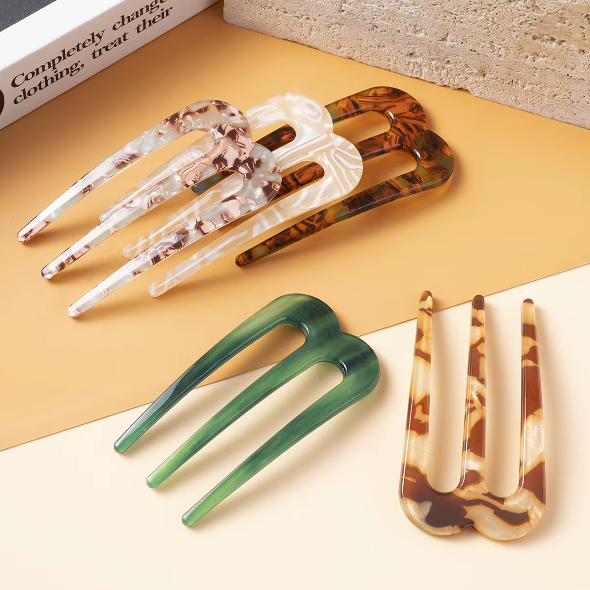 Fourchettes à cheveux à l'acide acétique, bâtons à trois dents, peigne en forme de U, chignon, épingle à cheveux pour femmes et filles, accessoires de coiffure, bandeau