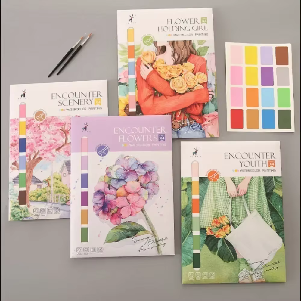 Livre de peinture à l'aquarelle Portable, 4 feuilles, livre de coloriage avec pinceau, livre de Gouache, Graffiti pour enfants, papeterie de dessin d'images