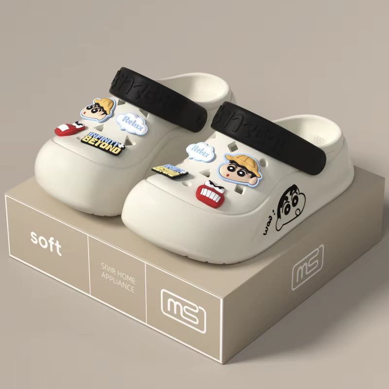 Sabots mignons de dessin animé Crayon Shin-chan, sandales à semelle épaisse antidérapante, chaussures polyvalentes pour intérieur et extérieur, pour couple