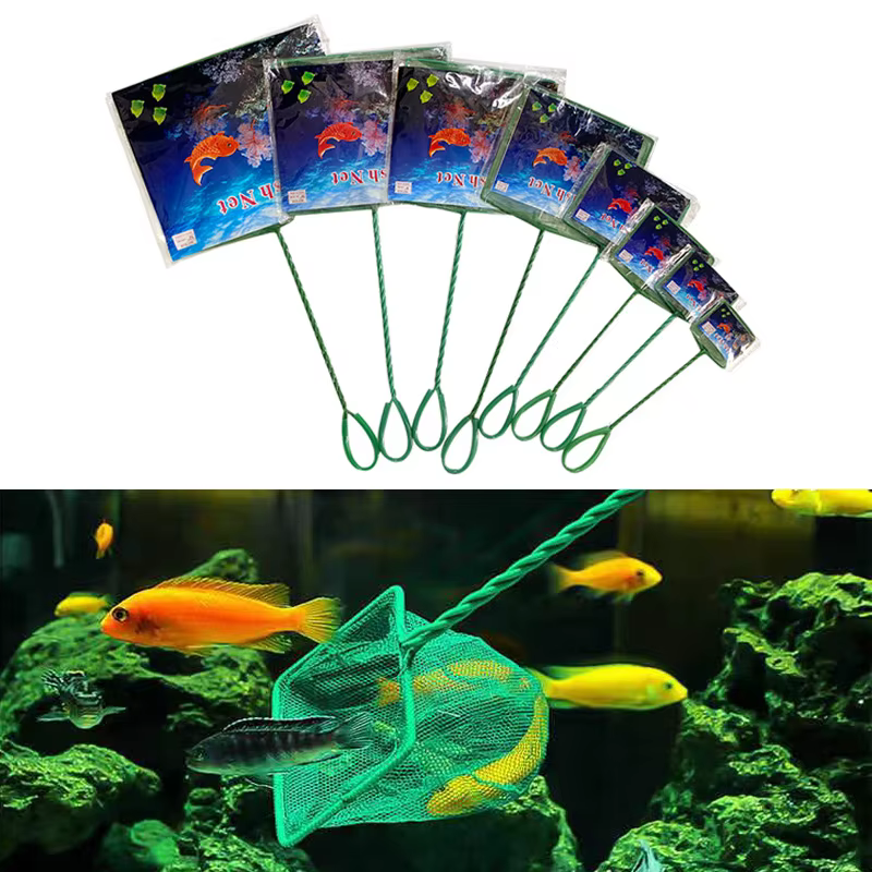 Grand filet à poisson de 3 à 12 pouces, accessoires d'aquarium carrés à Long manche, filet à crevettes Betta, outils de nettoyage d'aquarium