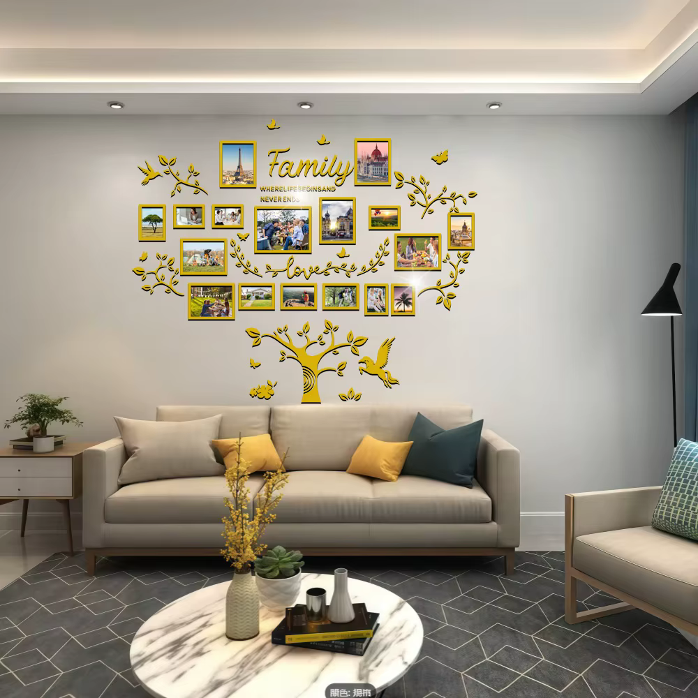 Grandes Décorations Murales Arbre Généalogique avec Cadres Photo, Autocollants Amovibles pour Souvenirs Familiaux, Décoration de Fond pour Salon
