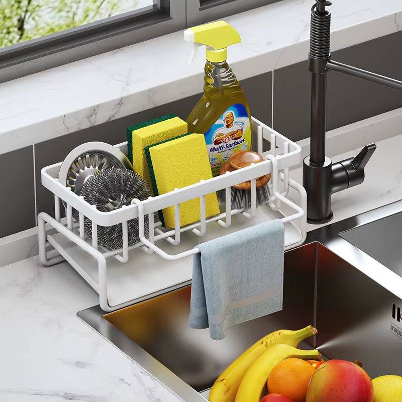 Étagère de rangement d'épices de cuisine avec égouttoir, organisateur d'évier d'installation, étagère montée sur robinet pour accessoires de cuisine à domicile