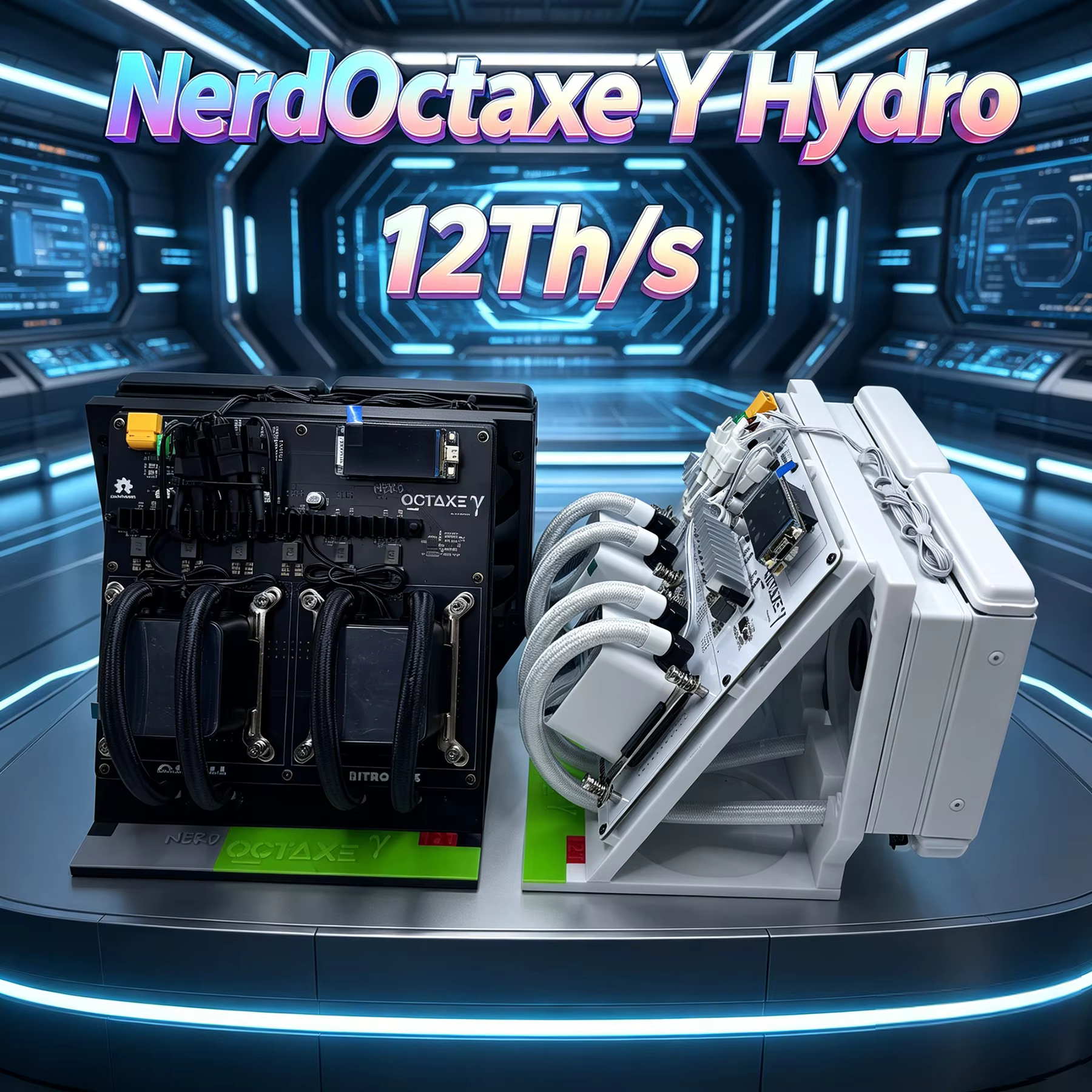 Miner NerdOctaxe Hydro 12T Rev3.1 avec alimentation Meanwell, mineur solo BTC NerdOctaxeY Hydro, mineur chanceux à double ventilateur Nerdqaxe++ 12Th/s