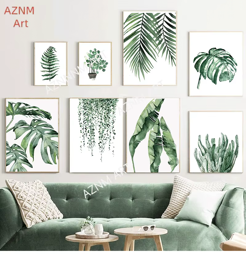 Peintures d'art murales pour salon, décoration de maison, affiche de plantes tropicales de Style scandinave, feuilles vertes, image décorative moderne