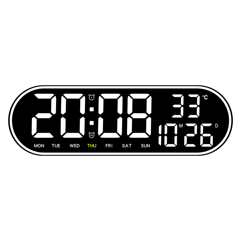 Grande horloge murale numérique de 15 pouces, horloge électronique LED avec cadre coloré, affichage de la température, de la Date, de la semaine, Snooze, double réveil
