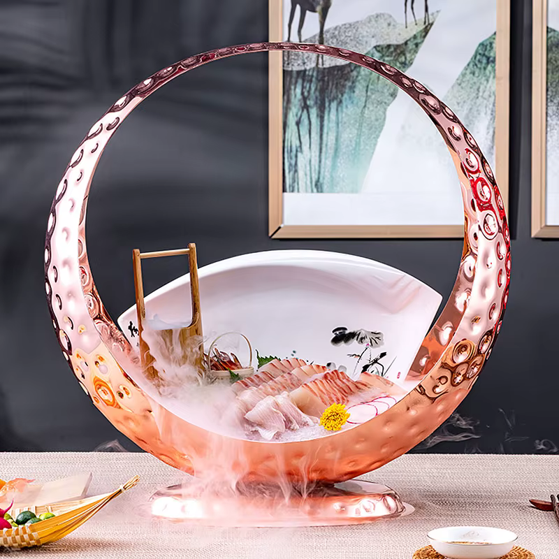 Assiette de sashimi de fruits de mer haut de gamme, assiette de glace, grand poisson saumon, épine crue, assiette spéciale, plats de conception artistique, vaisselle