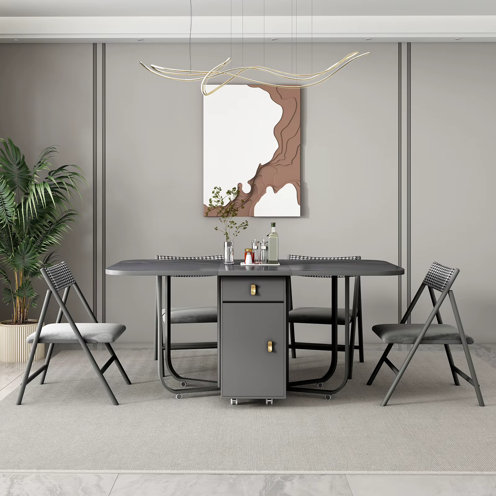 Table à manger et chaises pliantes, mobilier multifonctionnel, rectangulaire et mobile, à la mode