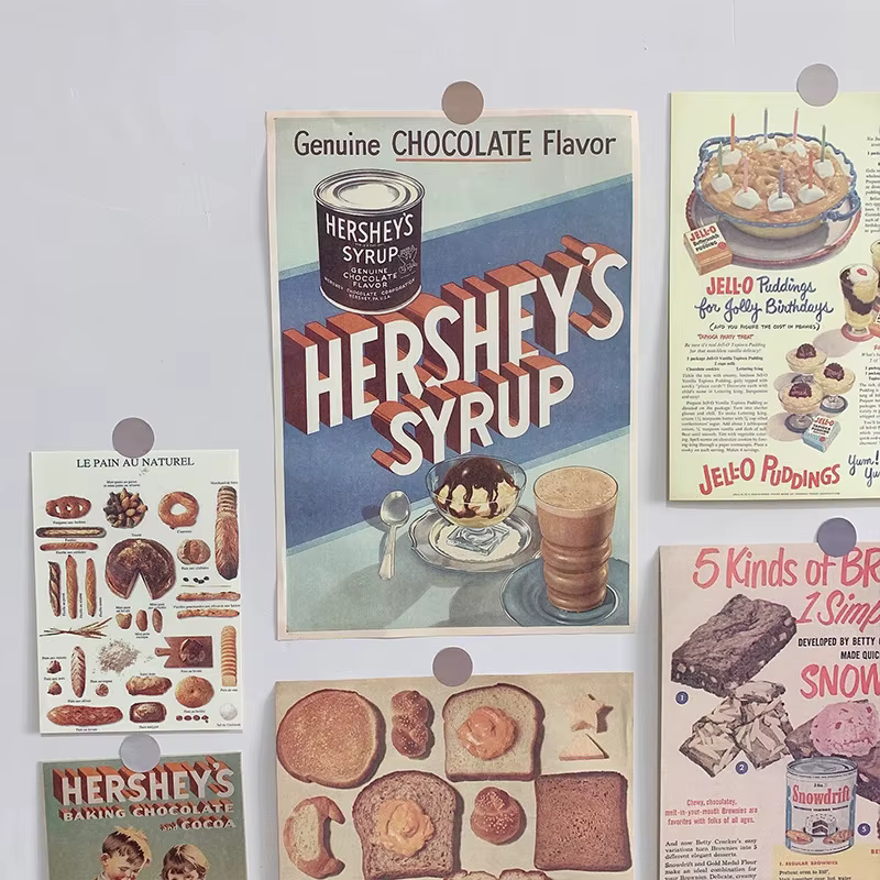 Kit de Collage esthétique mural rétro de pain gastronomique, 13 feuilles d'images, affiches décoratives d'art mural créatif, affiche tendance pour filles d'université