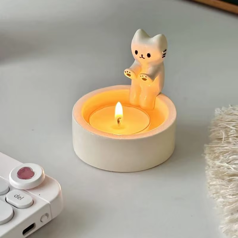 Bougeoir de chat de dessin animé, décoration de table à la maison, créatif, drôle, aromathérapie, ci-après