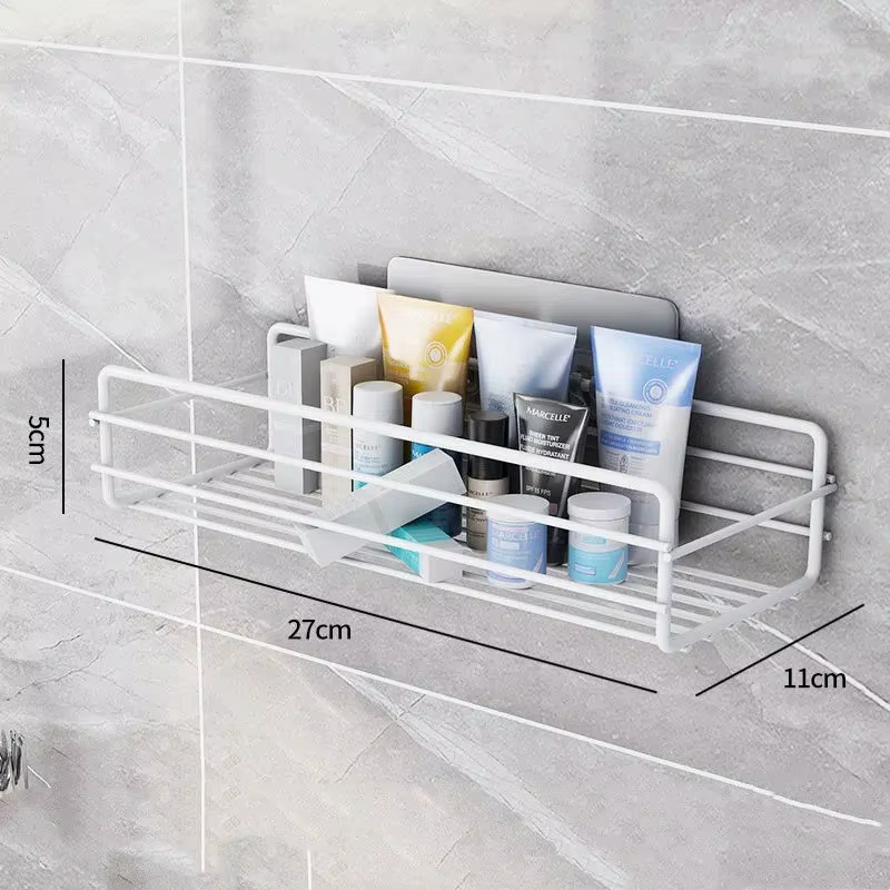 Étagère de rangement pour salle de bain, organisateur de cuisine, étagères noires, cadre d'angle, poinçon de douche en fer, support Caddy monté sans poinçon
