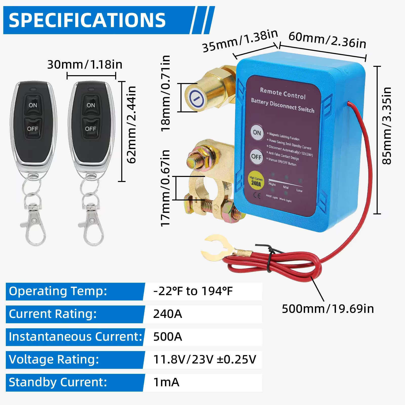 Interrupteur automatique de coupure de courant 12V 240A, déconnexion de batterie, interrupteur d'alimentation, coupe-circuit avec télécommande