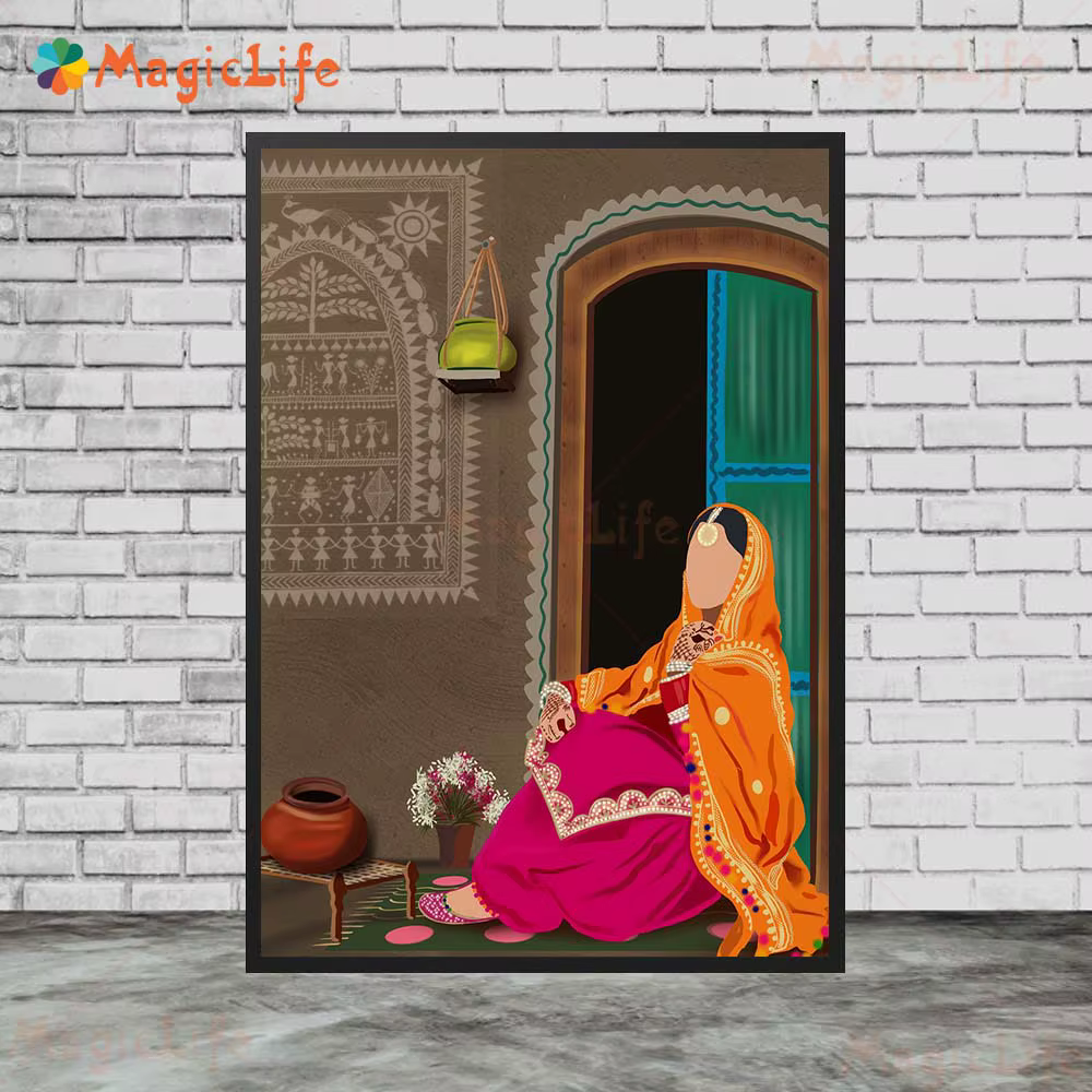 Punjine-Women Village Portrait Ethnic Posters, Wall Art Painting, Home Decor, Living Room, Canvas sans cadre