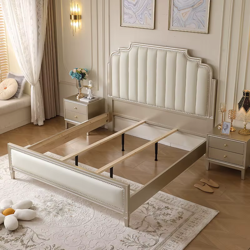 Lit King Size Blanc de Luxe en Bois, Cadre de Lit Double Moderne Européen, Chambre Princesse, Accessoires de Maison