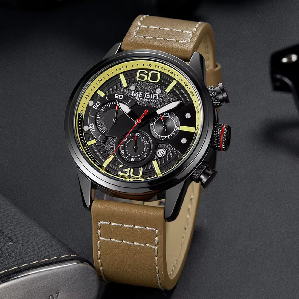 MEGIR hommes montres marque de mode Sport Quartz chronographe horloge étanche homme d'affaires montre-bracelet 24 heures Relogio Masculino 2110