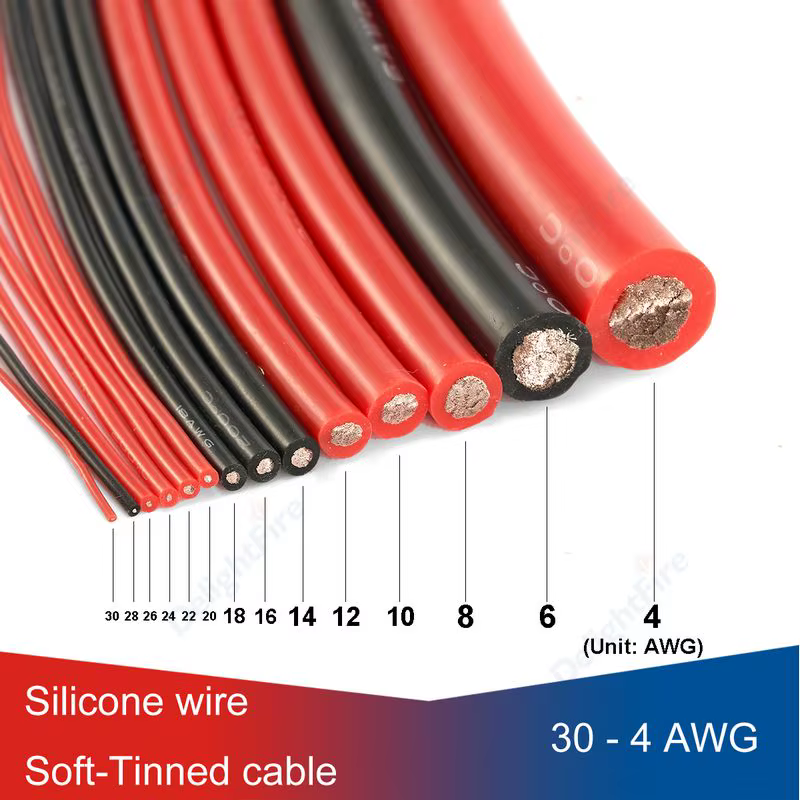Fil électrique de panneau solaire, câble en Silicone résistant à la chaleur rouge noir 24 22 20 18 16 14 12 10 8 6 4 awg pour batterie automobile
