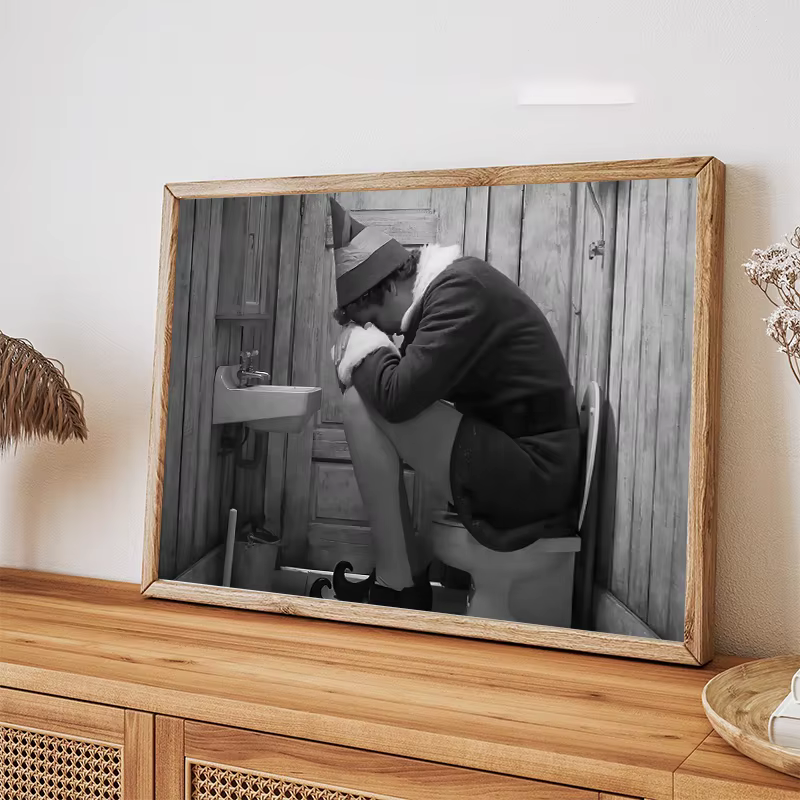 Scènes de film drôles, série d'art de salle de bains, affiche imprimée sur toile noire et blanche, images murales de maison, décor de toilettes moderne