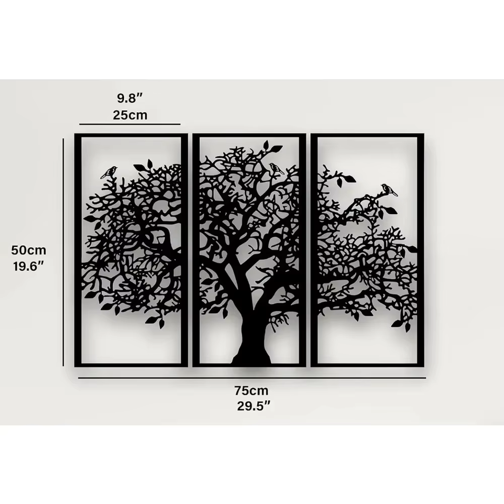 Décoration murale en métal pour arbre généalogique, 3 pièces, art en fer, arbre de vie. Art mural 3D moderne pour la décoration de la maison, de la chambre à coucher et du salon.