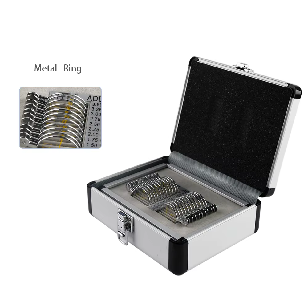 Ensemble de lentilles d'essai progressif, équipements optiques, plateau et boîtier en aluminium ophtalmique, 22 pièces