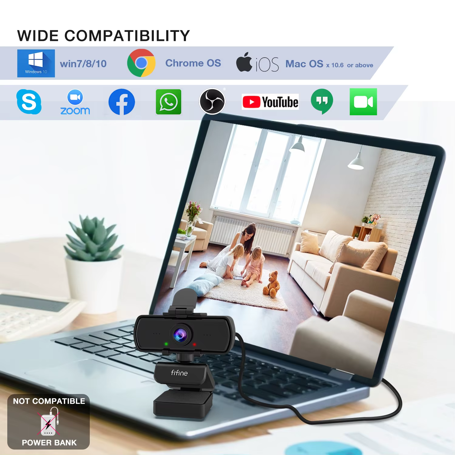 Webcam PC FIFINE 1440p Full HD avec microphone, trépied, pour ordinateur de bureau et ordinateur portable, webcam pour diffusion en direct et appels vidéo - K420