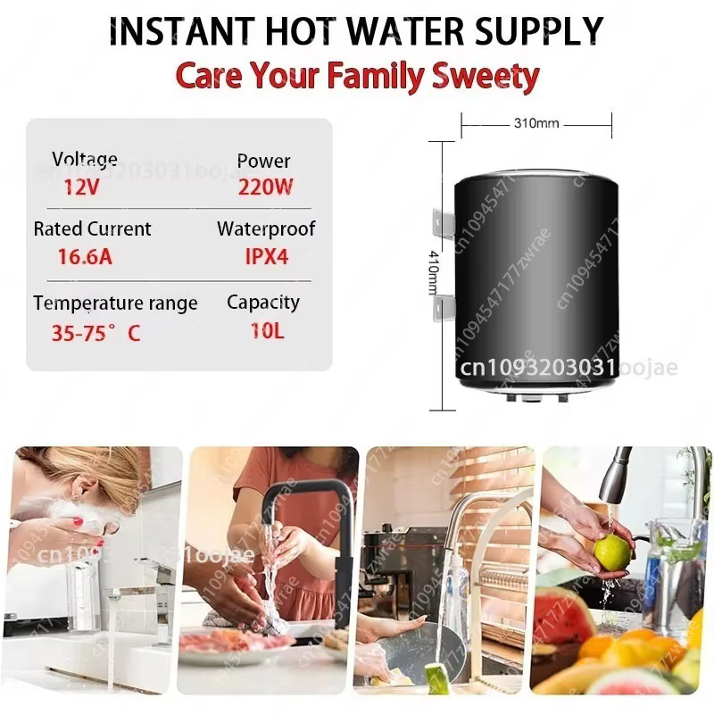 Chauffe-eau électrique 12V 200W, douche instantanée, réservoir de stockage pour camping-car, salle de bain, douche, petit bain, cuisine, Camping