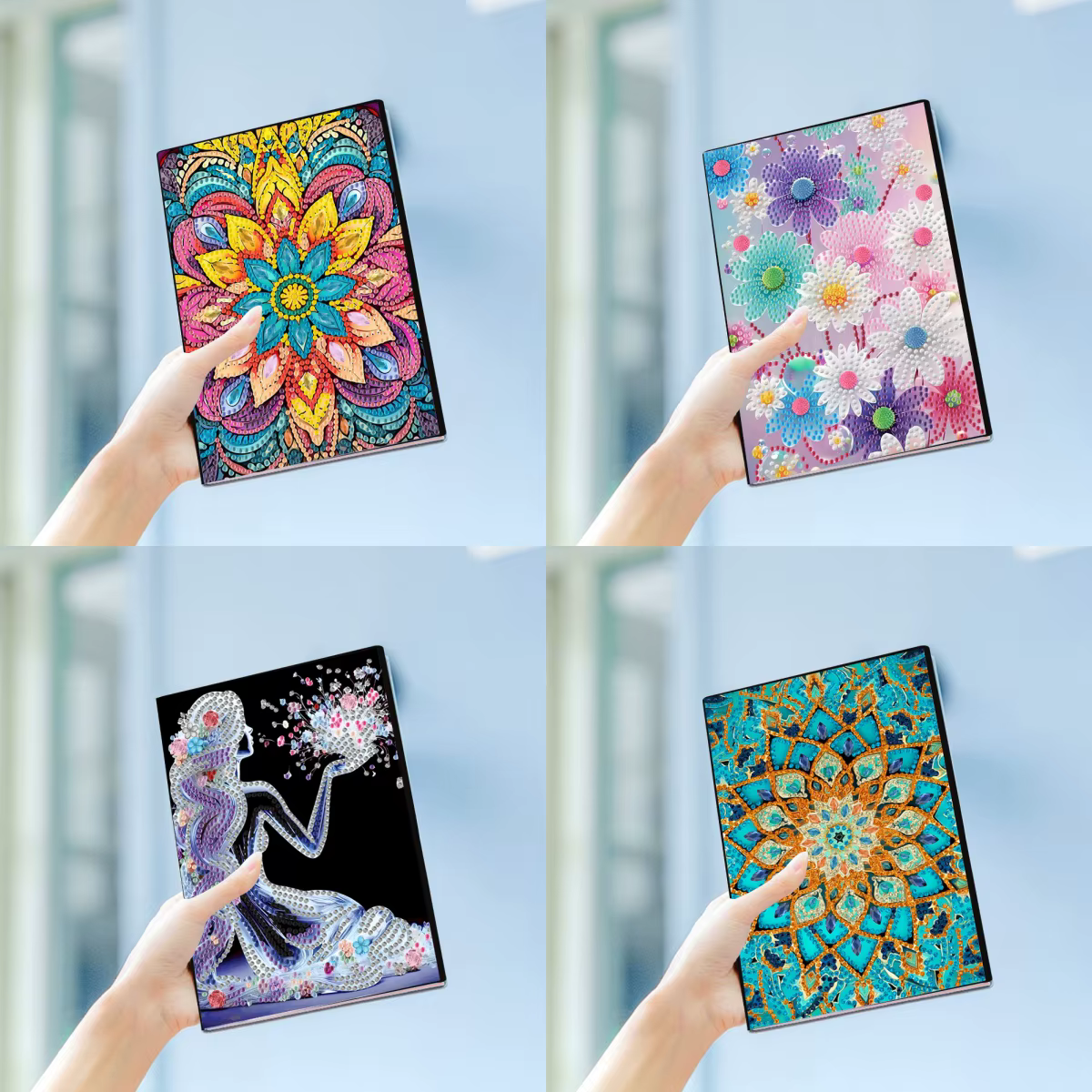 Mosaïque de peinture au diamant pour femmes adultes, cristal peint, motif floral en or, cuir, journal intime, carnet de croquis