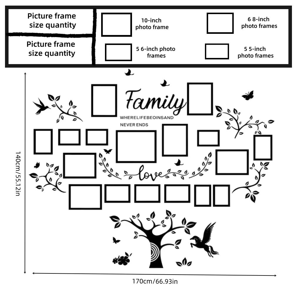 Grandes Décorations Murales Arbre Généalogique avec Cadres Photo, Autocollants Amovibles pour Souvenirs Familiaux, Décoration de Fond pour Salon